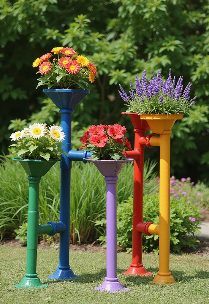 21 Genius Upcycled Crafts That Turn Trash into Treasure (You Won't Believe #11!) - 6. PVC Pipe Flower Stands