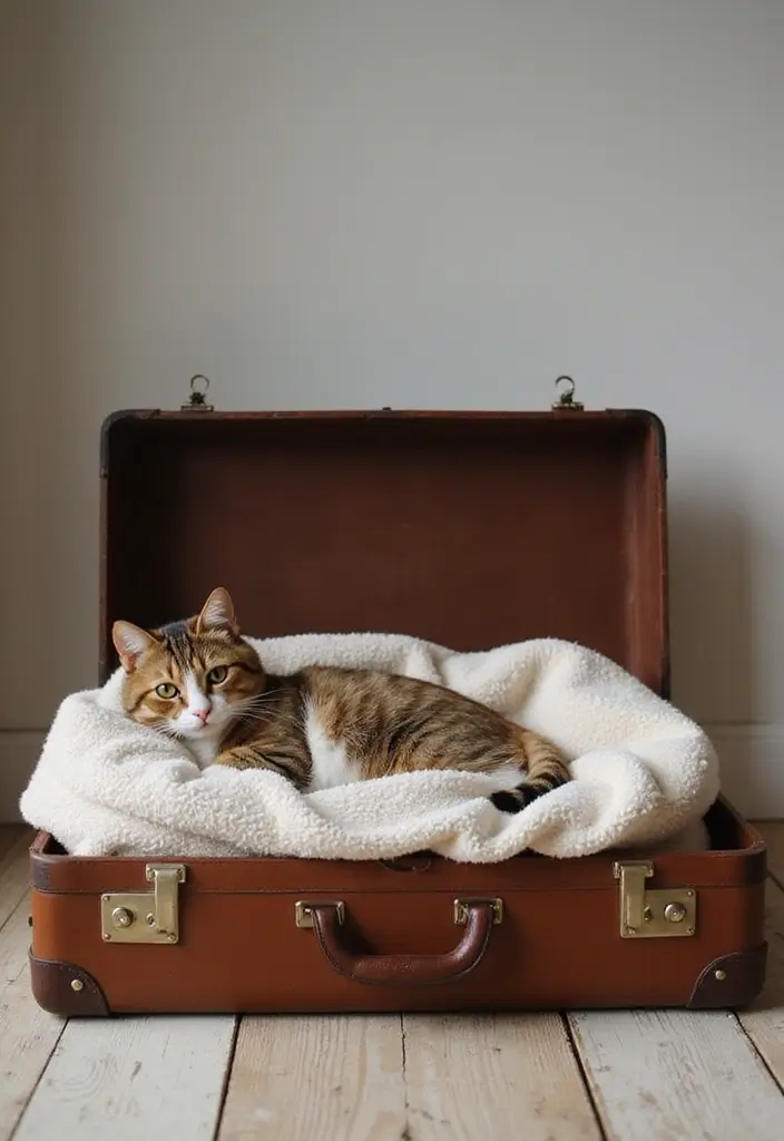 21 Genius Upcycled Crafts That Turn Trash into Treasure (You Won't Believe #11!) - 11. Vintage Suitcase Pet Bed (You Won't Believe #11!)