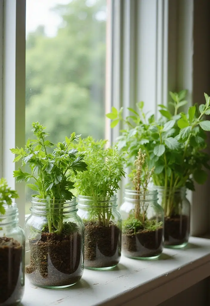 21 Genius Upcycled Crafts That Turn Trash into Treasure (You Won't Believe #11!) - 4. Glass Jar Herb Garden