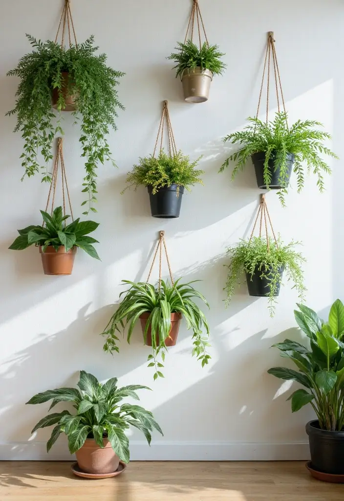 19 DIY Wall Art Ideas That’ll Make Your Walls Pop (You Won't Believe #11!) - 16. Hanging Planters Wall Art