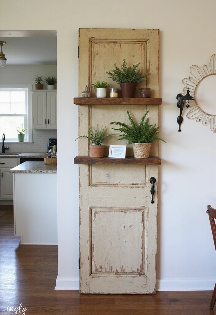 18 Creative Upcycle Furniture Ideas That'll Make Your Home Shine (You'll Love #11!) - 12. Old Door Hanging Shelf
