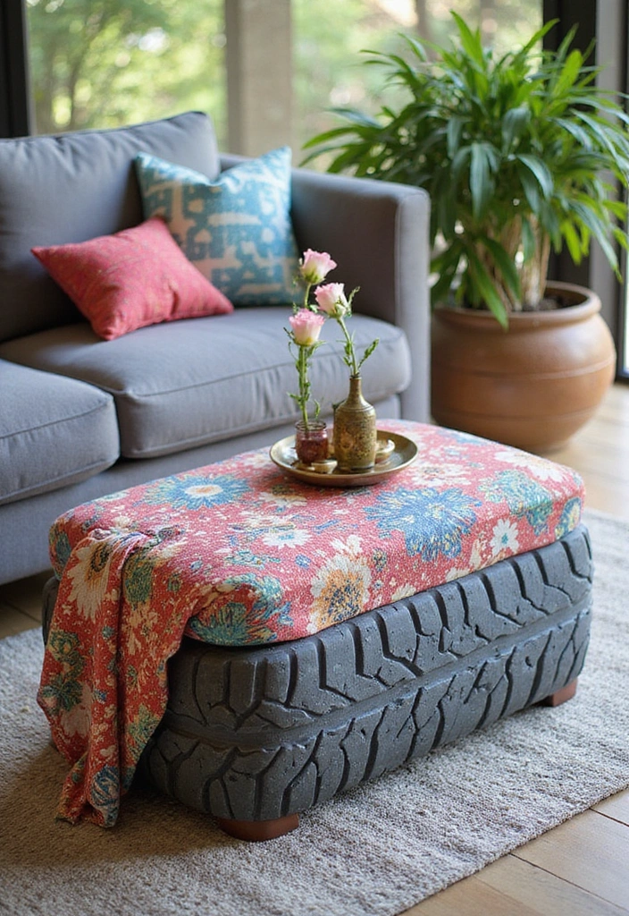18 Creative Upcycle Furniture Ideas That'll Make Your Home Shine (You'll Love #11!) - 13. Upcycled Tire Ottoman