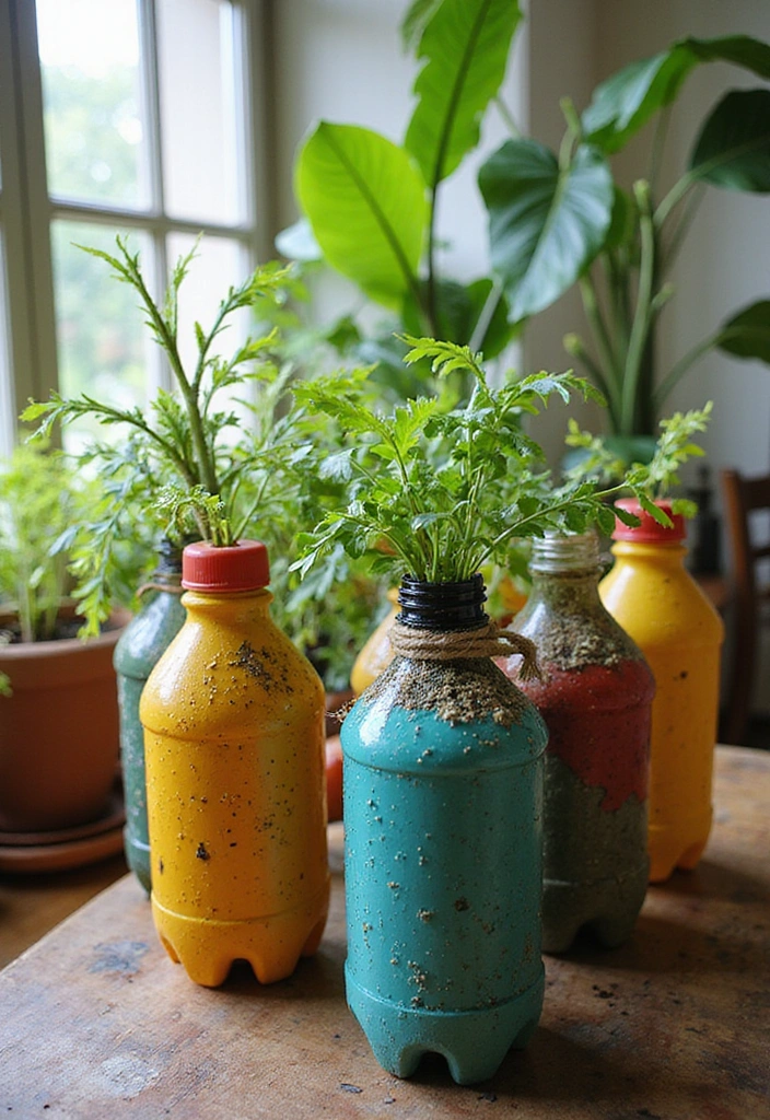 18 Creative Upcycle Furniture Ideas That'll Make Your Home Shine (You'll Love #11!) - 17. Upcycled Plastic Bottle Planters