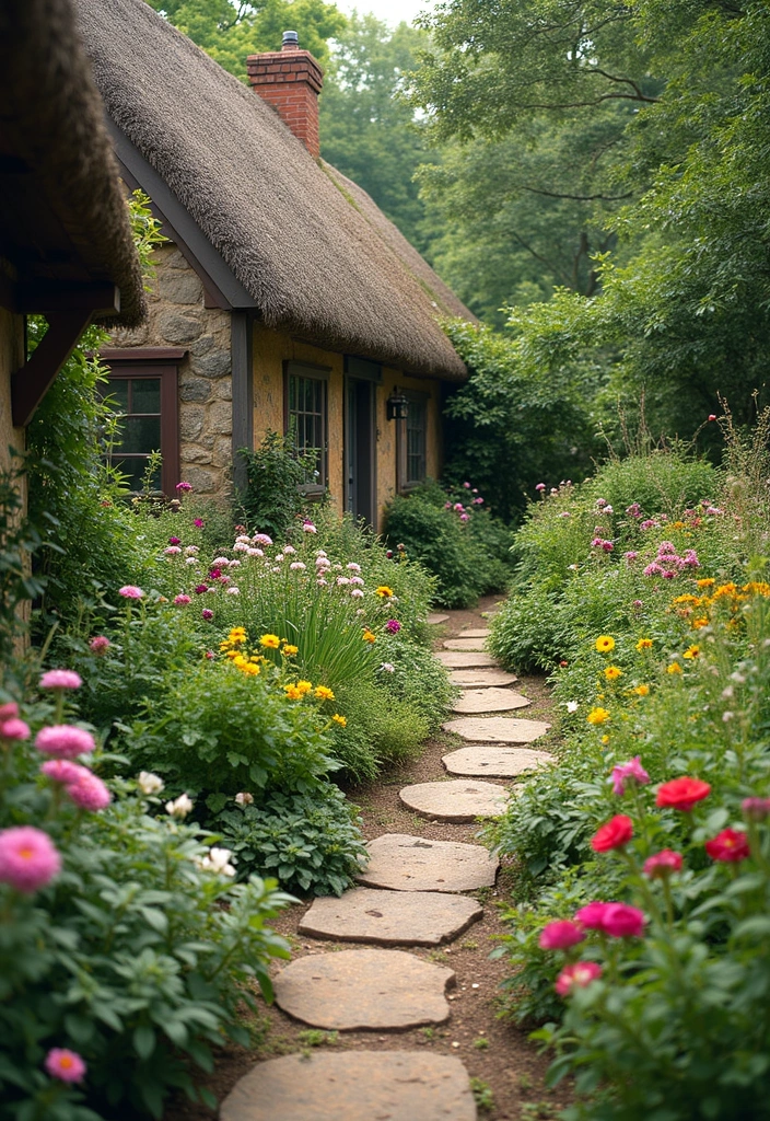 a stone path leading to a house