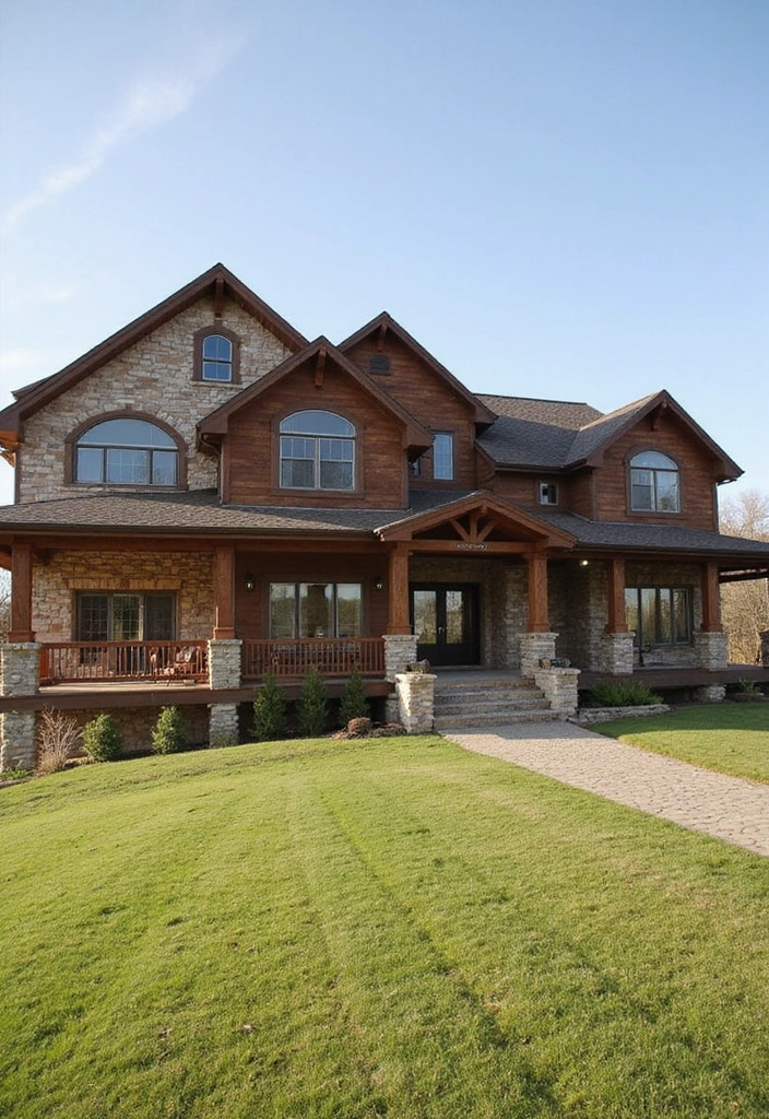 15 Rustic Ranch Exteriors That'll Make You Wanna Move to the Countryside - 2. Stone and Wood Blend