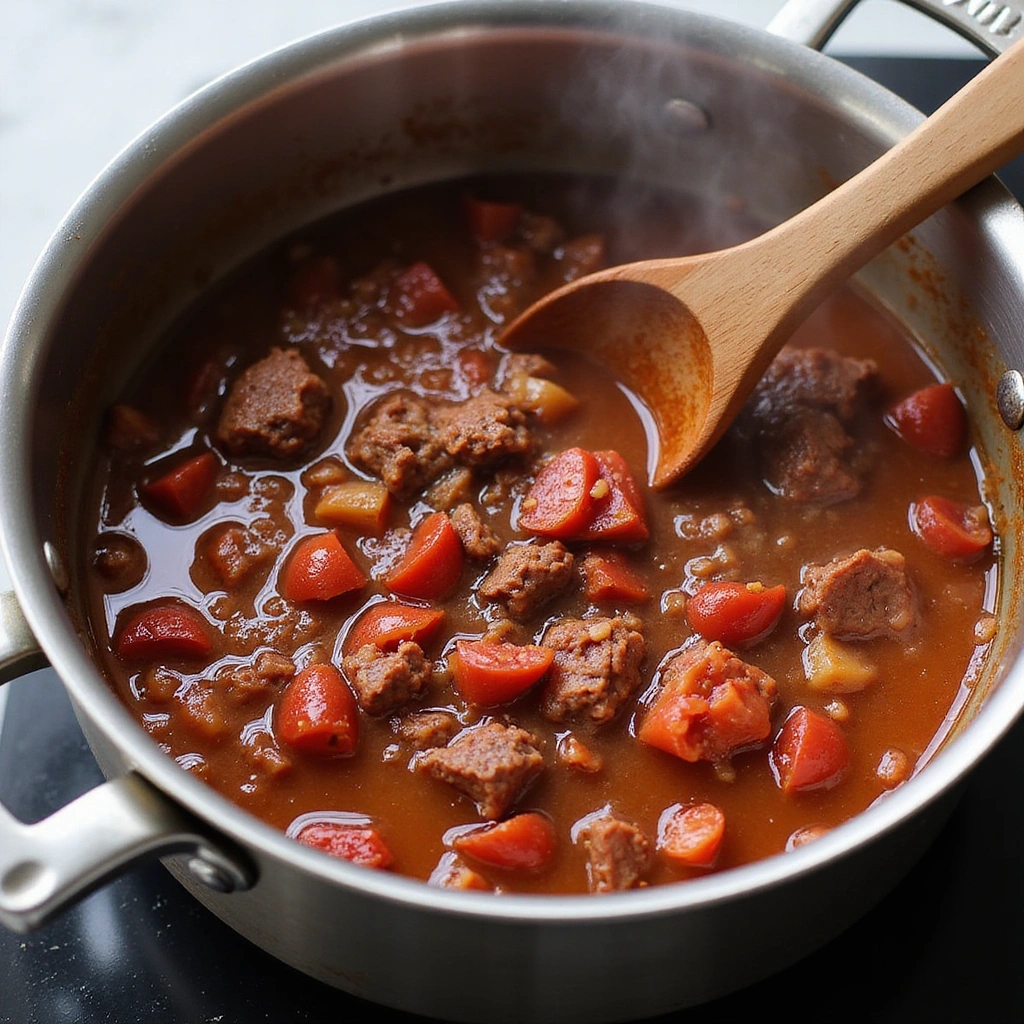 Hearty Spaghetti Bolognese: Comfort Food at Its Best - Step 5: Pour in Wine and Broth